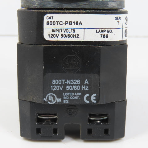 Allen Bradley 800TC-PB16A Amber Momentary Contact Push Button 120V 800TC-XA