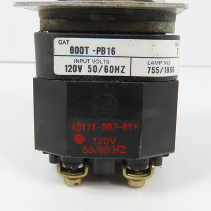 Allen Bradley 800T-PB16 Amber Momentary Contact Push Button 120V W/ 800T-XA