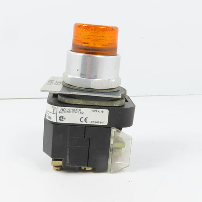 Allen Bradley 800T-PB16 Amber Momentary Contact Push Button 120V W/ 800T-XA