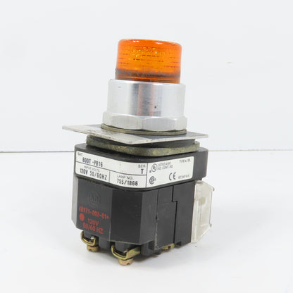 Allen Bradley 800T-PB16 Amber Momentary Contact Push Button 120V W/ 800T-XA