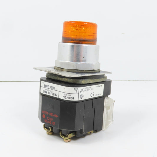 Allen Bradley 800T-PB16 Amber Momentary Contact Push Button 120V W/ 800T-XA