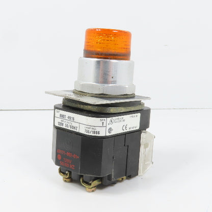 Allen Bradley 800T-PB16 Amber Momentary Contact Push Button 120V W/ 800T-XA