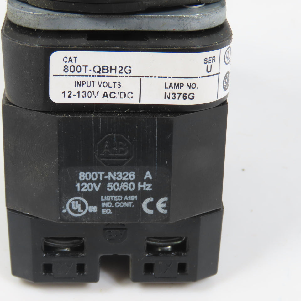 Allen Bradley 800T-QBH2G Green Momentary Contact Push Button 12-130V W/ 800T-XA
