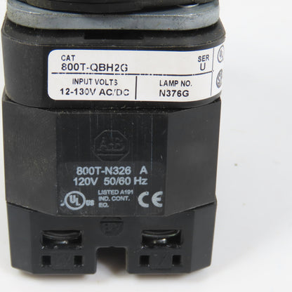Allen Bradley 800T-QBH2G Green Momentary Contact Push Button 12-130V W/ 800T-XA