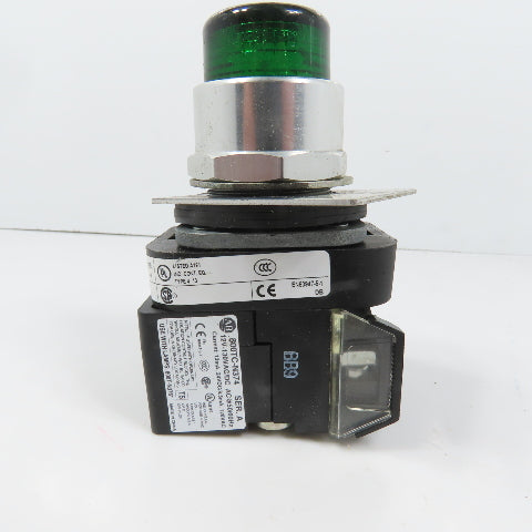 Allen Bradley 800TC-QBH2G Green Momentary Contact Button 12-130V W/ 800TC-N374