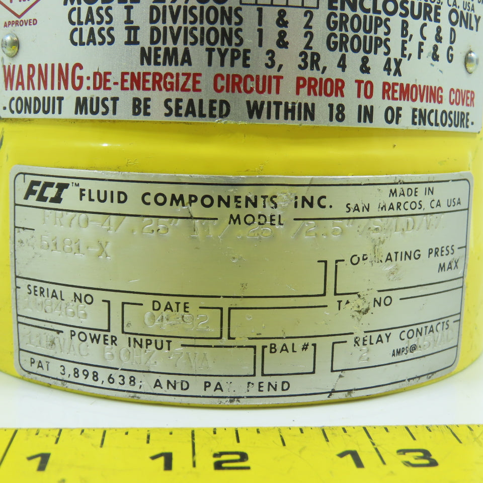 Fluid Components FR70-4/.25" IT/.25" /2.5" Flow Control Switch 115VAC (No Cover)