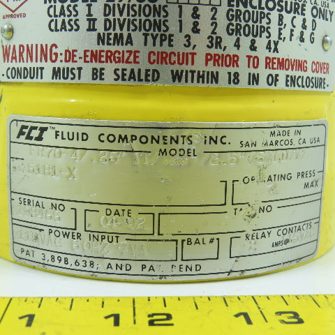 Fluid Components FR70-4/.25" IT/.25" /2.5" Flow Control Switch 115VAC (No Cover)