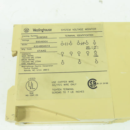 Westinghouse SVM3AD 4324B04G14 System Voltage Monitor 550/600V