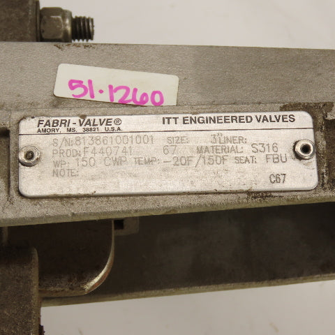 Fabri-Valve FV1311 3" Stainless Steel S316 Manual Knife Gate Valve 150PSI