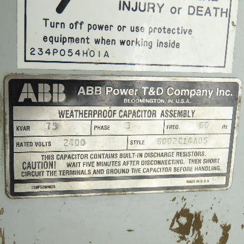 ABB 6002C14A05 75KVAR Waterproof Capacitor Assembly 3Ph Rated 2400V 60Hz