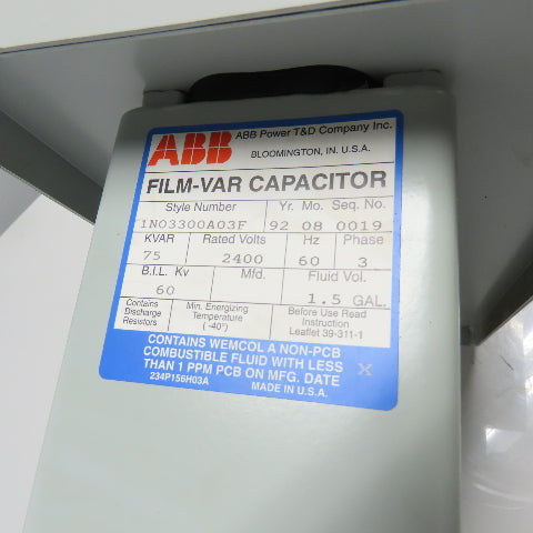 ABB 6002C14A05 75KVAR Waterproof Capacitor Assembly 3Ph Rated 2400V 60Hz