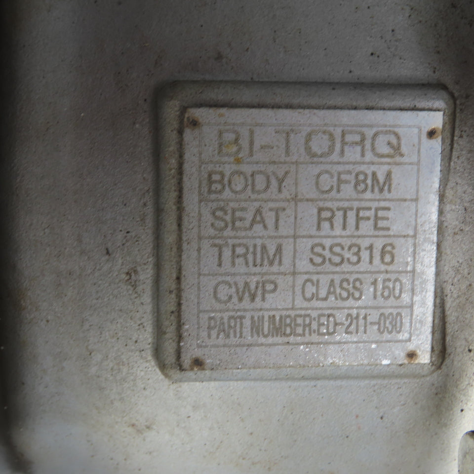 Bi-Torq ED-211-030 3" SS316 Stainless Steel Ball Valve Seat RTFE Body CF8M