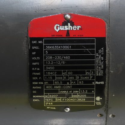 Gusher 36K635X100G1 5Hp 3Ph 230/460V Vertical Multistage Pump 3450RPM