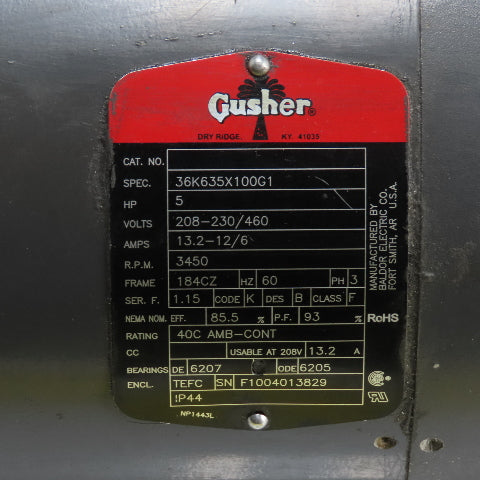 Gusher 36K635X100G1 5Hp 3Ph 230/460V Vertical Multistage Pump 3450RPM