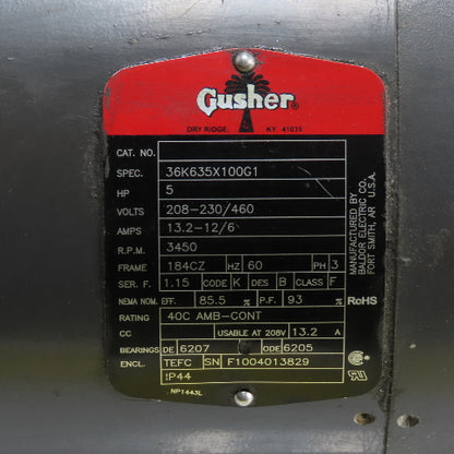 Gusher 36K635X100G1 5Hp 3Ph 230/460V Vertical Multistage Pump 3450RPM