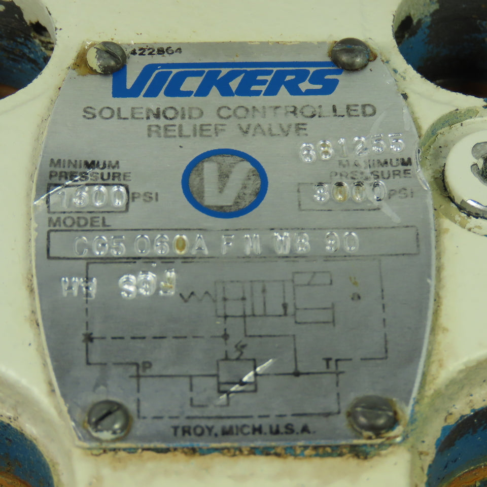 Vickers CG5-060A-F-M-WB-90 Solenoid Controlled Relief Valve 3000PSI Max