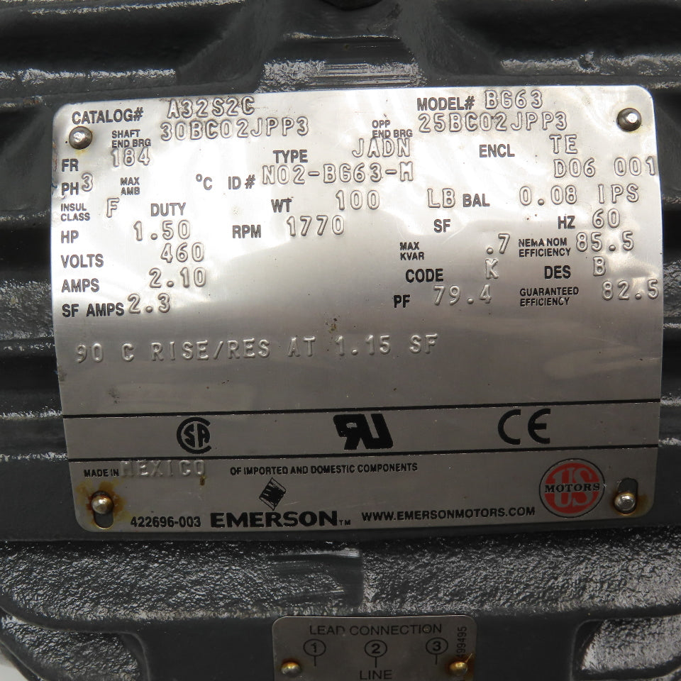 Emerson A32S2C 1.5Hp 1770RPM 460V 3Ph AC Motor