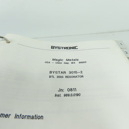Bystronic Bystar 3015 Laser Maintenance Manual