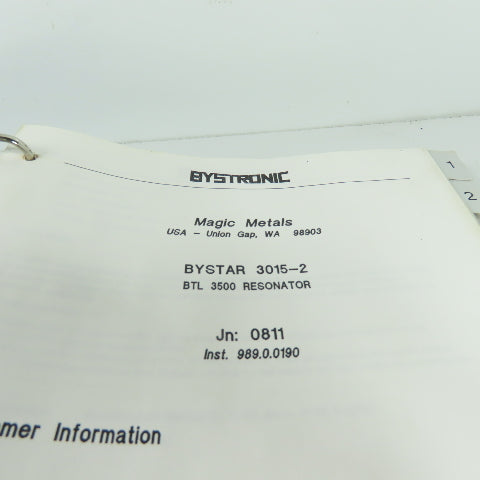 Bystronic Bystar 3015 Laser Maintenance Manual
