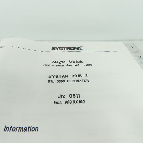 Bystronic Bystar 3015 Laser Operators Manual