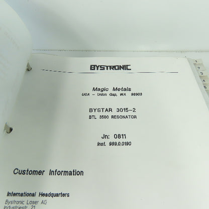 Bystronic Bystar 3015 Laser Electrical Schematics
