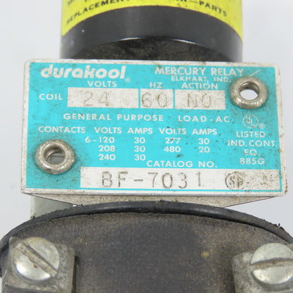 Durakool BF-7031 Mercury Relay 24V Coil 60HZ (Action NO) 120-480V 20-30A