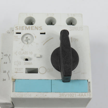 Siemens 3RV1021-4AA10 Sirius Circuit Breaker / Motor Protector 11-16 Amp W/ Aux