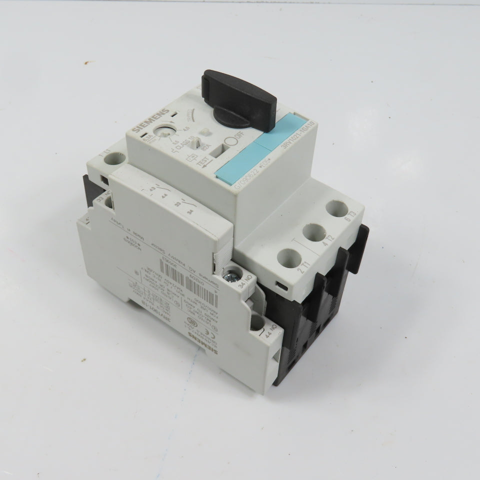 Siemens 3RV1021-1GA10 Sirius Circuit Breaker / Motor Protector 4.5-6.3 Amp W/Aux