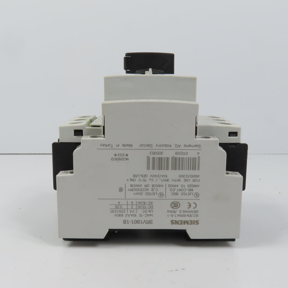 Siemens 3RV1021-1GA10 Sirius Circuit Breaker / Motor Protector 4.5-6.3 Amp W/Aux