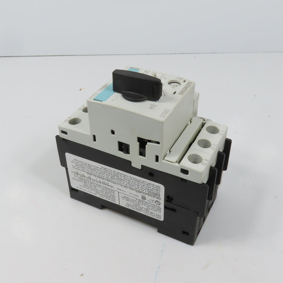 Siemens 3RV1021-1GA10 Sirius Circuit Breaker / Motor Protector 4.5-6.3 Amp W/Aux