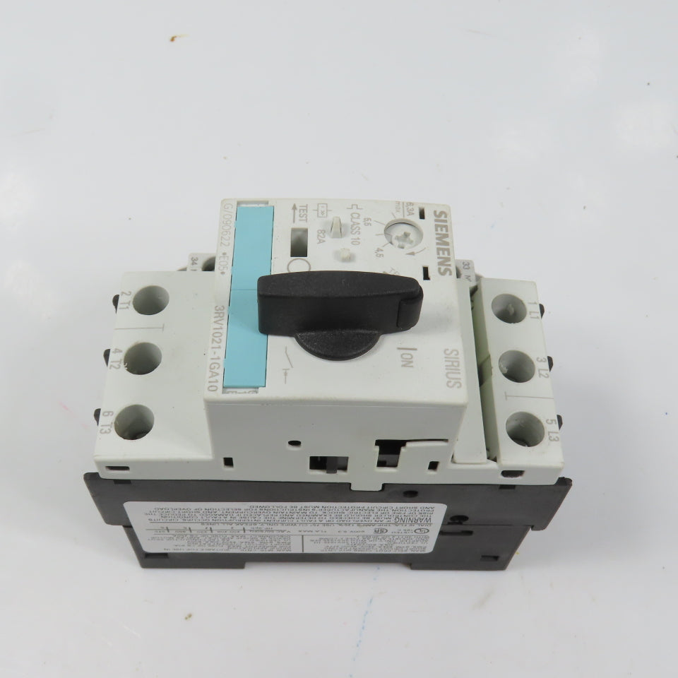 Siemens 3RV1021-1GA10 Sirius Circuit Breaker / Motor Protector 4.5-6.3 Amp W/Aux