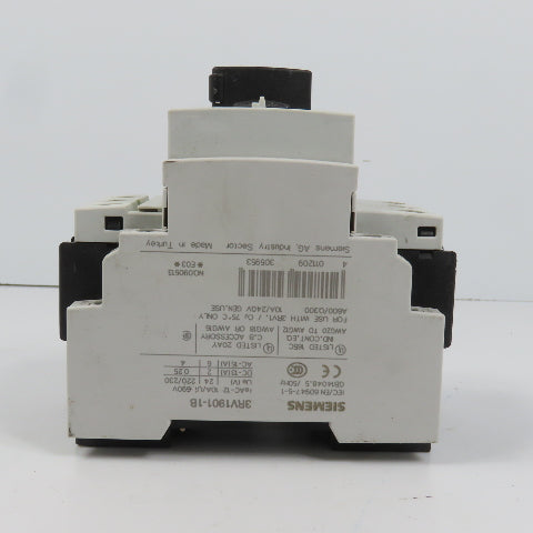 Siemens 3RV1021-1BA10 Sirius Circuit Breaker / Motor Protector 1.4-2 Amp W/Aux