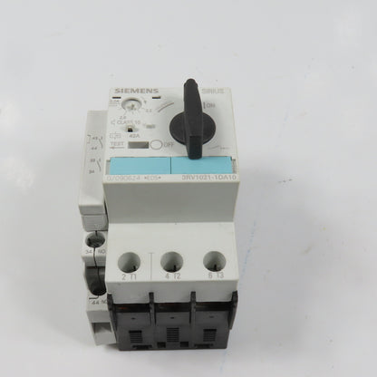 Siemens 3RV1021-1DA10 Sirius Circuit Breaker / Motor Protector 2.2-3.2 Amp W/Aux