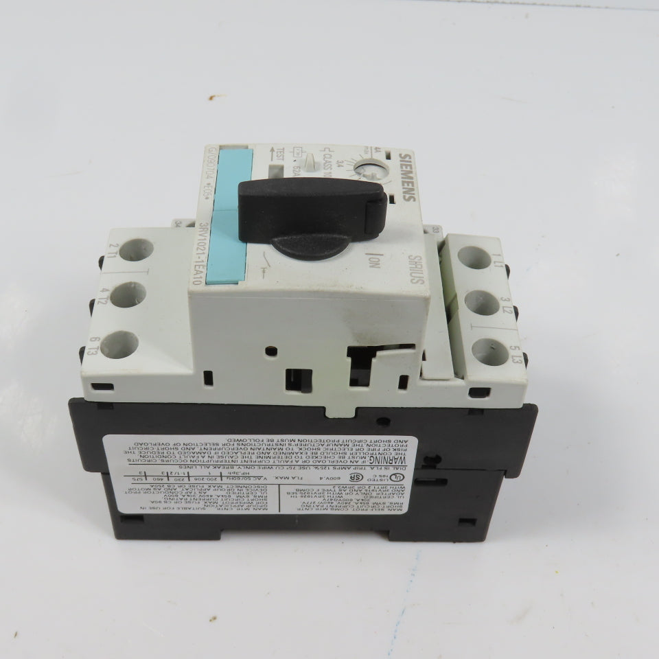 Siemens 3RV1021-1EA10 Sirius Circuit Breaker / Motor Protector 2.8-4 Amp W/ Aux
