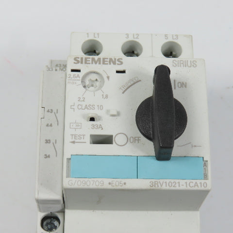 Siemens 3RV1021-1CA10 Sirius Circuit Breaker / Motor Protector 1.8-2.5 Amp W/Aux
