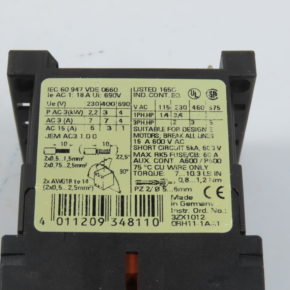 Siemens 3RT1015-1AK61 Sirius 3R Power Contactor 3HP 6A 120V Coil