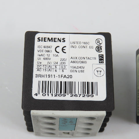 Siemens 3RH1911-1FA20 Auxiliary Contact Block Lot Of 4