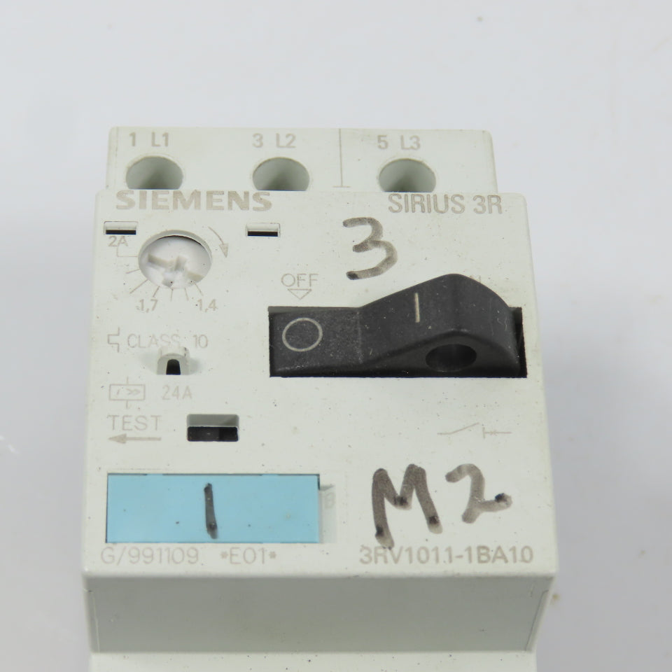 Siemens 3RV1011-1BA10 Sirius 3R 1.4-2A Motor Protector Circuit Breaker 1-1/2HP