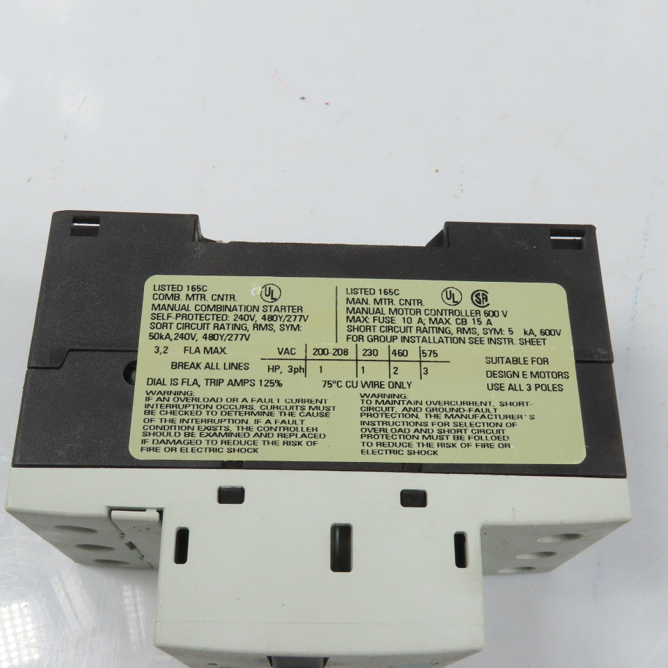 Siemens 3RV1011-1DA10 Sirius 3R 2.2-3.2A Motor Protector Circuit Breaker 3HP
