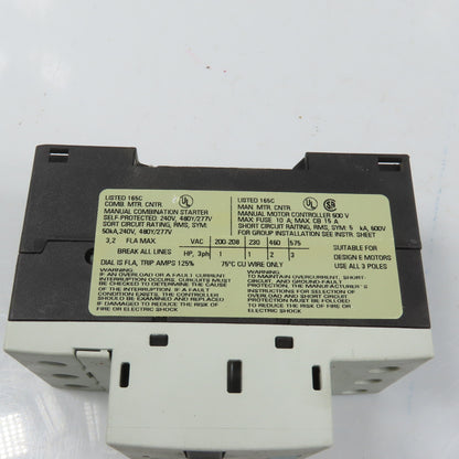 Siemens 3RV1011-1DA10 Sirius 3R 2.2-3.2A Motor Protector Circuit Breaker 3HP