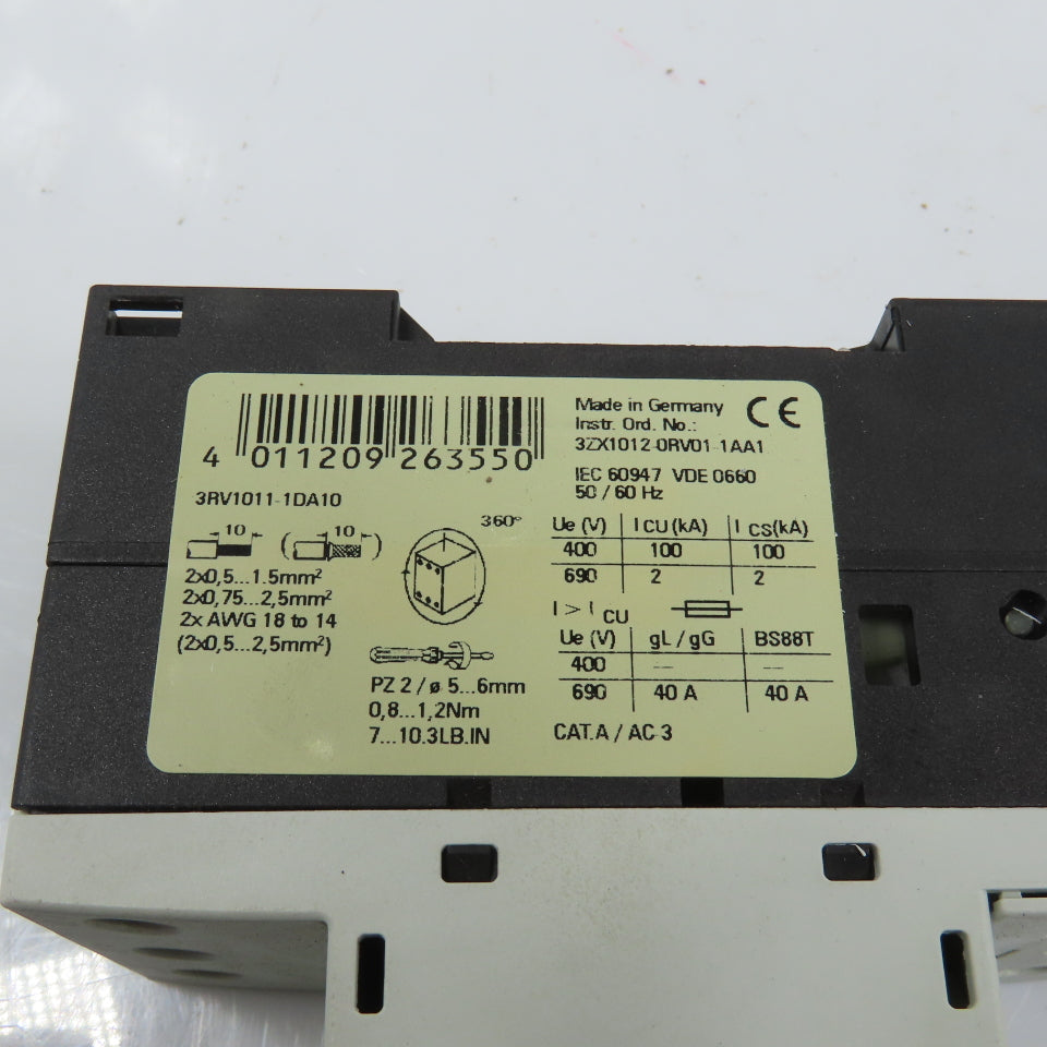 Siemens 3RV1011-1DA10 Sirius 3R 2.2-3.2A Motor Protector Circuit Breaker 3HP