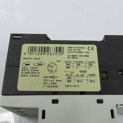 Siemens 3RV1011-1DA10 Sirius 3R 2.2-3.2A Motor Protector Circuit Breaker 3HP