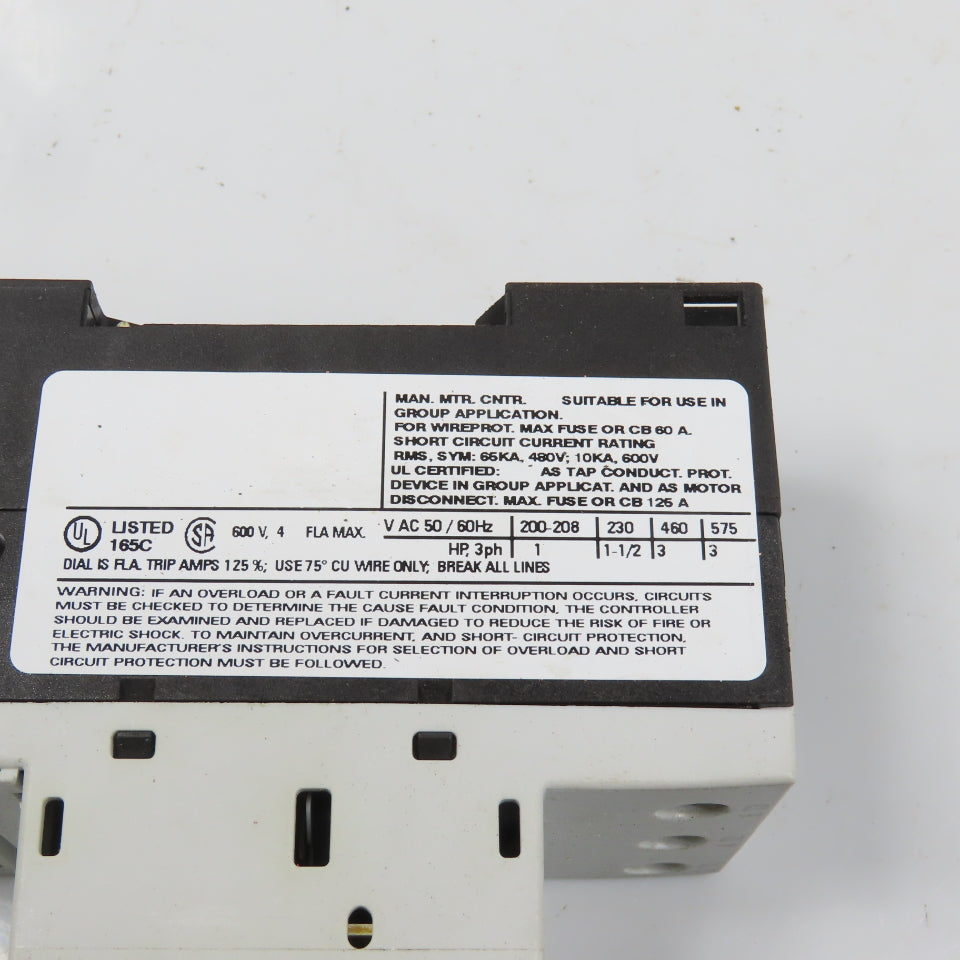 Siemens 3RV1011-1EA10 Sirius 3R 2.8-4A Motor Protector Circuit Breaker 3HP