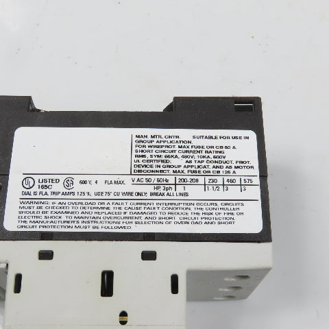 Siemens 3RV1011-1EA10 Sirius 3R 2.8-4A Motor Protector Circuit Breaker 3HP