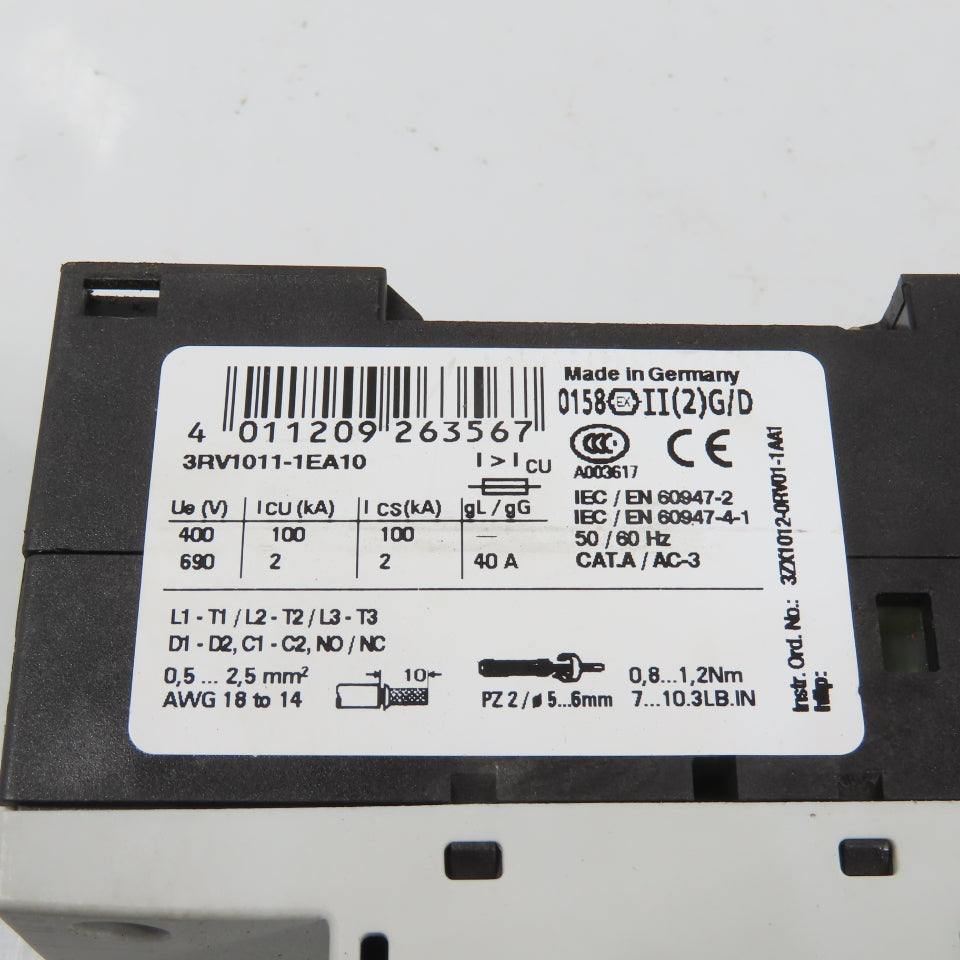 Siemens 3RV1011-1EA10 Sirius 3R 2.8-4A Motor Protector Circuit Breaker 3HP