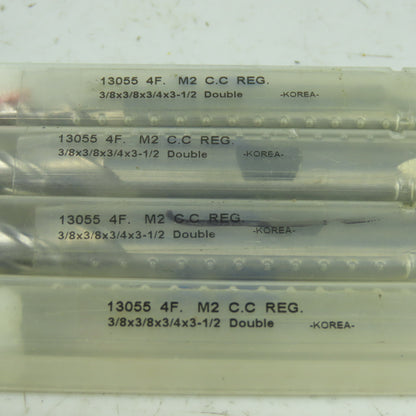 13055 Double Ended 4 Flute End Mill 3/8" x 3/8" x 3/4" x 3-1/2" OAL Lot Of 4