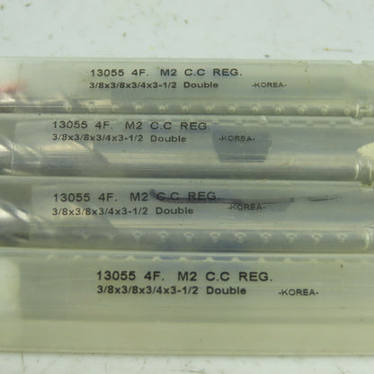 13055 Double Ended 4 Flute End Mill 3/8" x 3/8" x 3/4" x 3-1/2" OAL Lot Of 4