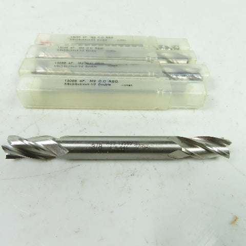 13055 Double Ended 4 Flute End Mill 3/8" x 3/8" x 3/4" x 3-1/2" OAL Lot Of 4