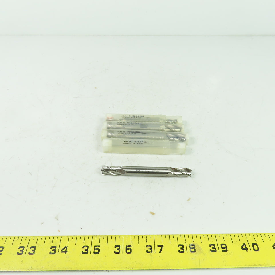 13055 Double Ended 4 Flute End Mill 3/8" x 3/8" x 3/4" x 3-1/2" OAL Lot Of 4