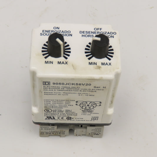 Square D 9050JCK56V20 On Delay Off Delay Timing Relay 0.1-10 Min 120/240V